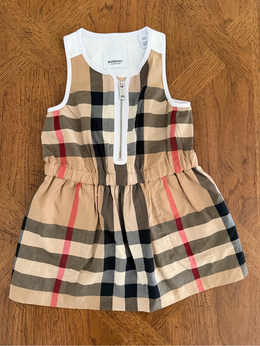 Burberry Tan Check Zip-Front Toddler Baby' Dress - Size 12 Months